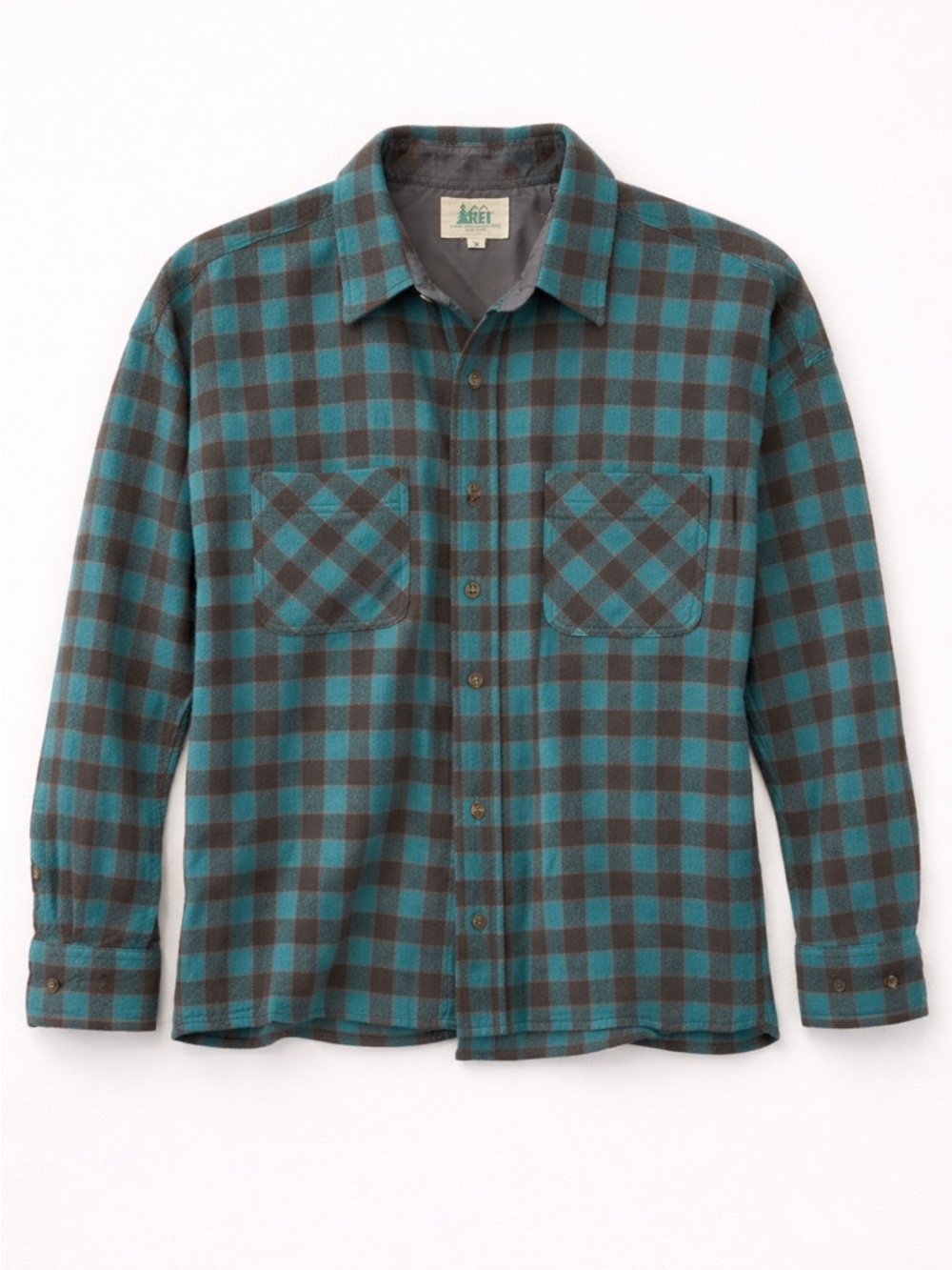 REI Wool Blend Plaid Flannel Shirt Women’s Medium Blue Gray Outdoor Hiking